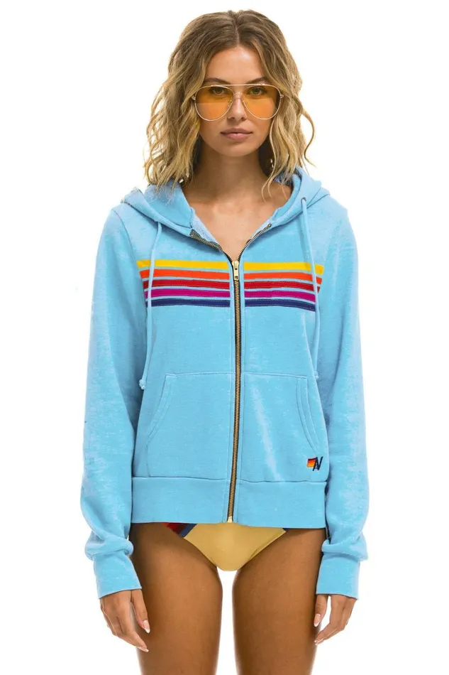WomenMen Tops Aviator Nation 5 STRIPE HOODIE 8211 SKY YELLOW PURPLE