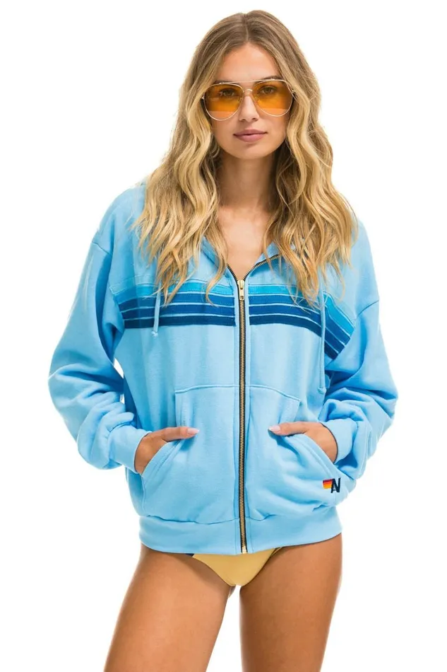 WomenMen Tops Aviator Nation 5 STRIPE RELAXED ZIP HOODIE 8211 SKY BLUE WomenMen Tops Aviator Nation 5 STRIPE RELAXED ZIP HOODIE 8211 SKY BLUE