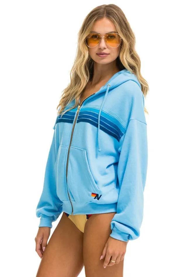 WomenMen Tops Aviator Nation 5 STRIPE RELAXED ZIP HOODIE 8211 SKY BLUE WomenMen Tops Aviator Nation 5 STRIPE RELAXED ZIP HOODIE 8211 SKY BLUE