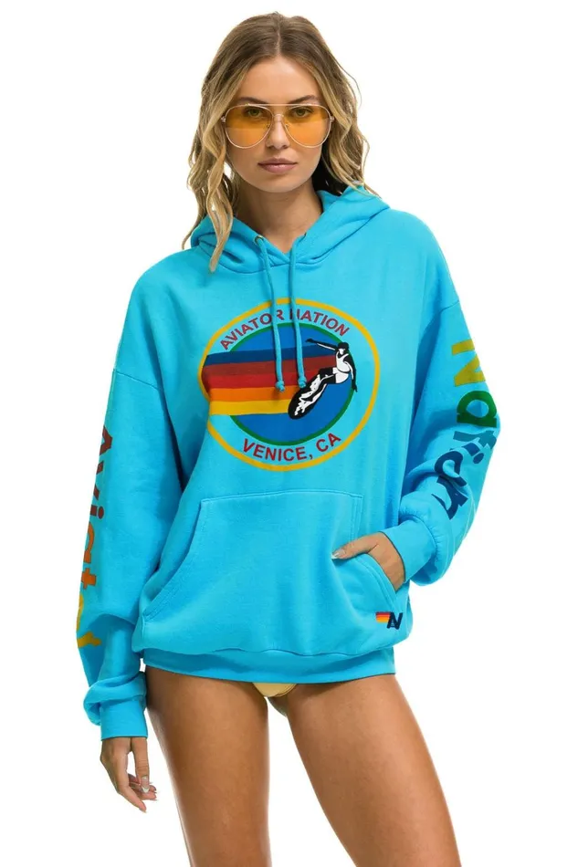 WomenMen Tops Aviator Nation AVIATOR NATION RELAXED PULLOVER HOODIE 8211 NEON BLUE