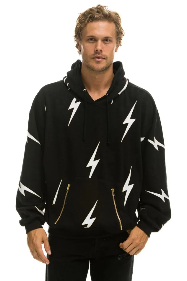 WomenMen Tops Aviator Nation BOLT STITCH REPEAT RELAXED PULLOVER HOODIE WITH POCKET ZIPPERS 8211 BLACK WHITE WomenMen Tops Aviator Nation BOLT STITCH REPEAT RELAXED PULLOVER HOODIE WITH POCKET ZIPPERS 8211 BLACK WHITE