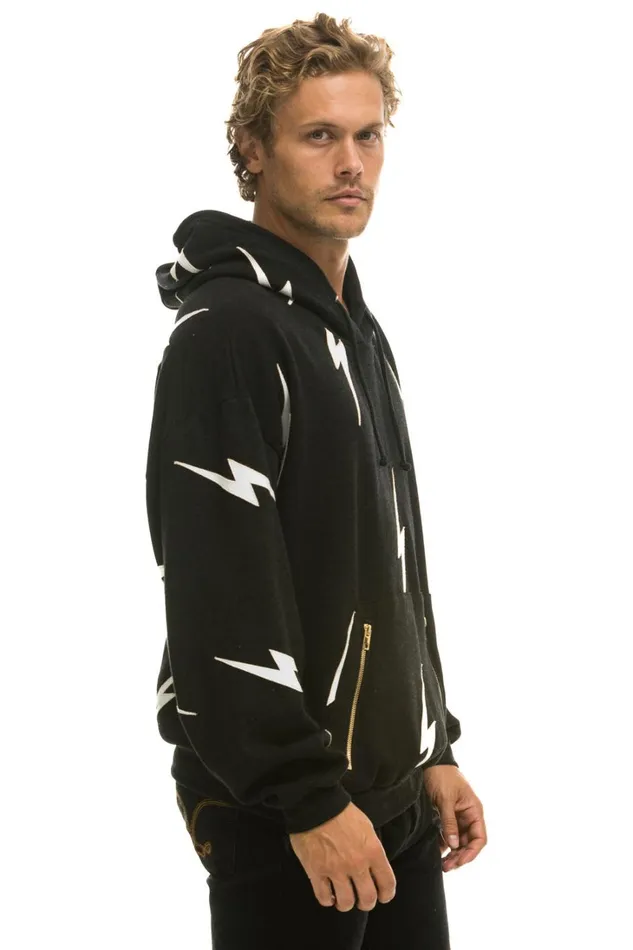 WomenMen Tops Aviator Nation BOLT STITCH REPEAT RELAXED PULLOVER HOODIE WITH POCKET ZIPPERS 8211 BLACK WHITE WomenMen Tops Aviator Nation BOLT STITCH REPEAT RELAXED PULLOVER HOODIE WITH POCKET ZIPPERS 8211 BLACK WHITE