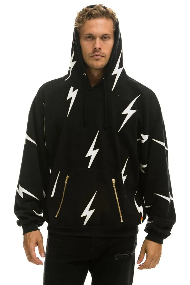 WomenMen Tops Aviator Nation BOLT STITCH REPEAT RELAXED PULLOVER HOODIE WITH POCKET ZIPPERS 8211 BLACK WHITE WomenMen Tops Aviator Nation BOLT STITCH REPEAT RELAXED PULLOVER HOODIE WITH POCKET ZIPPERS 8211 BLACK WHITE
