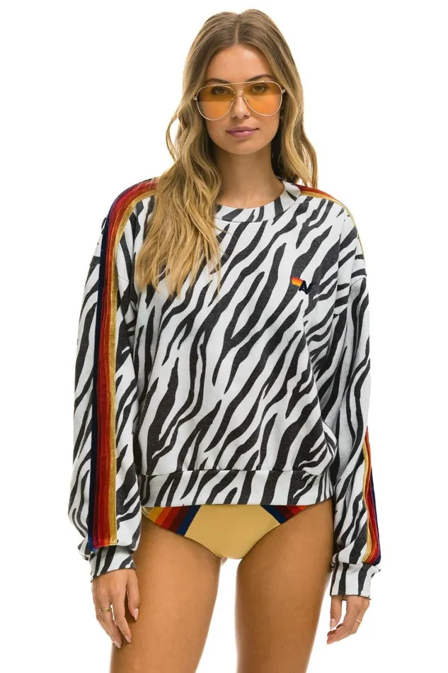 WomenMen Tops Aviator Nation CLASSIC RELAXED FIT CREW SWEATSHIRT 8211 ZEBRA