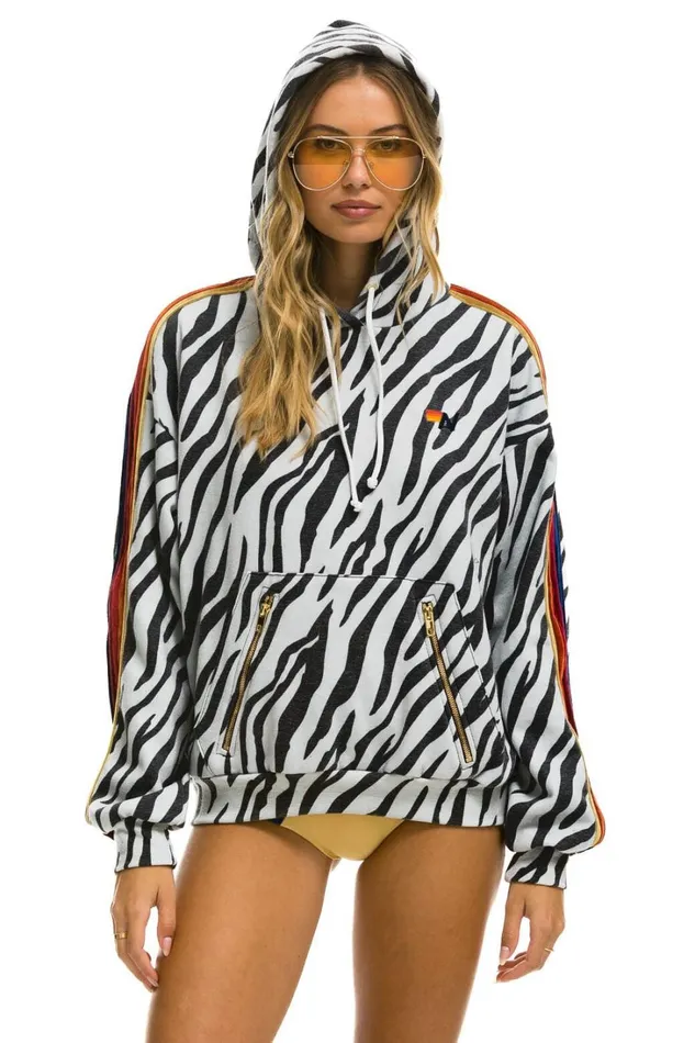 WomenMen Tops Aviator Nation CLASSIC RELAXED PULLOVER HOODIE WITH ZIPPER POCKETS 8211 ZEBRA