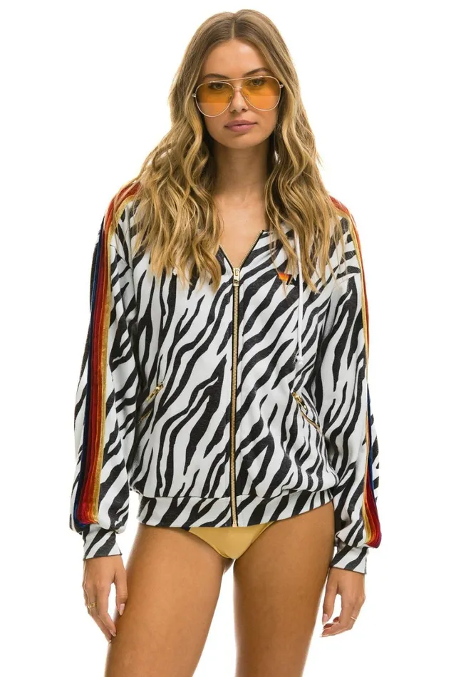 WomenMen Tops Aviator Nation CLASSIC RELAXED ZIP HOODIE WITH POCKETS 8211 ZEBRA