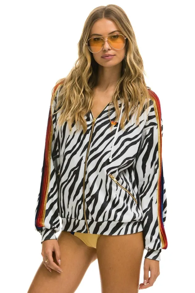 WomenMen Tops Aviator Nation CLASSIC RELAXED ZIP HOODIE WITH POCKETS 8211 ZEBRA WomenMen Tops Aviator Nation CLASSIC RELAXED ZIP HOODIE WITH POCKETS 8211 ZEBRA