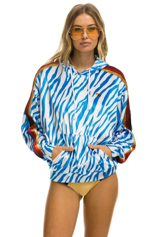 WomenMen Tops Aviator Nation CLASSIC VELVET RELAXED PULLOVER HOODIE 8211 BLUE TIGER