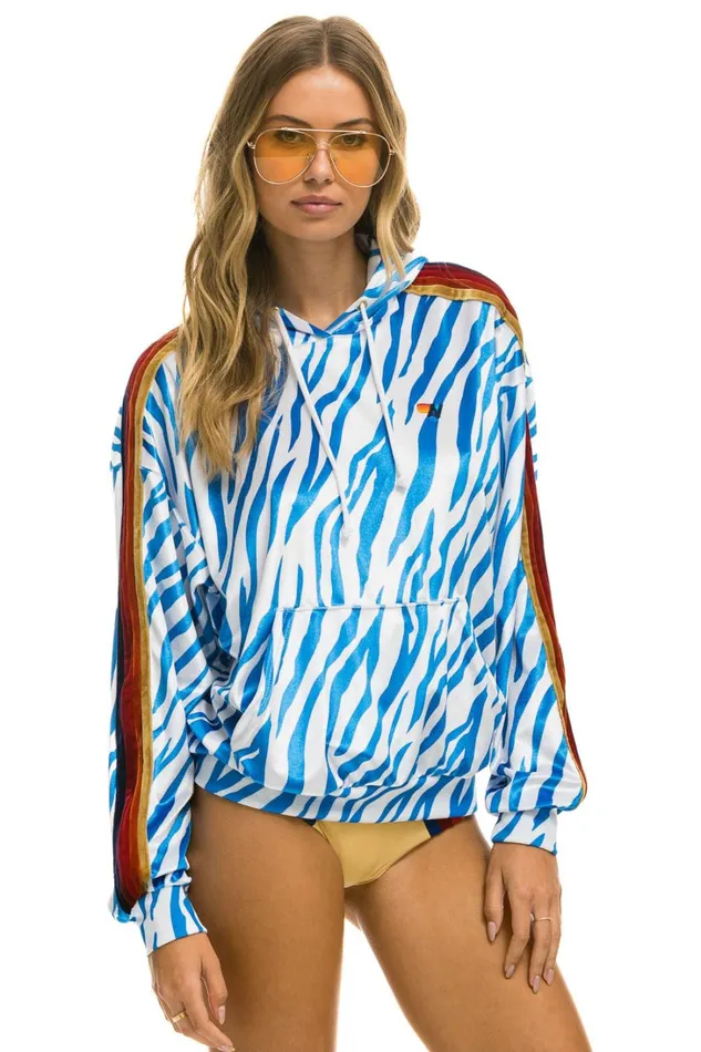 WomenMen Tops Aviator Nation CLASSIC VELVET RELAXED PULLOVER HOODIE 8211 BLUE TIGER WomenMen Tops Aviator Nation CLASSIC VELVET RELAXED PULLOVER HOODIE 8211 BLUE TIGER