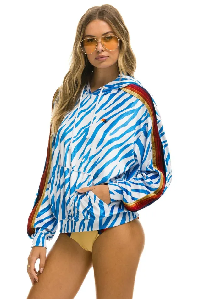 WomenMen Tops Aviator Nation CLASSIC VELVET RELAXED PULLOVER HOODIE 8211 BLUE TIGER WomenMen Tops Aviator Nation CLASSIC VELVET RELAXED PULLOVER HOODIE 8211 BLUE TIGER