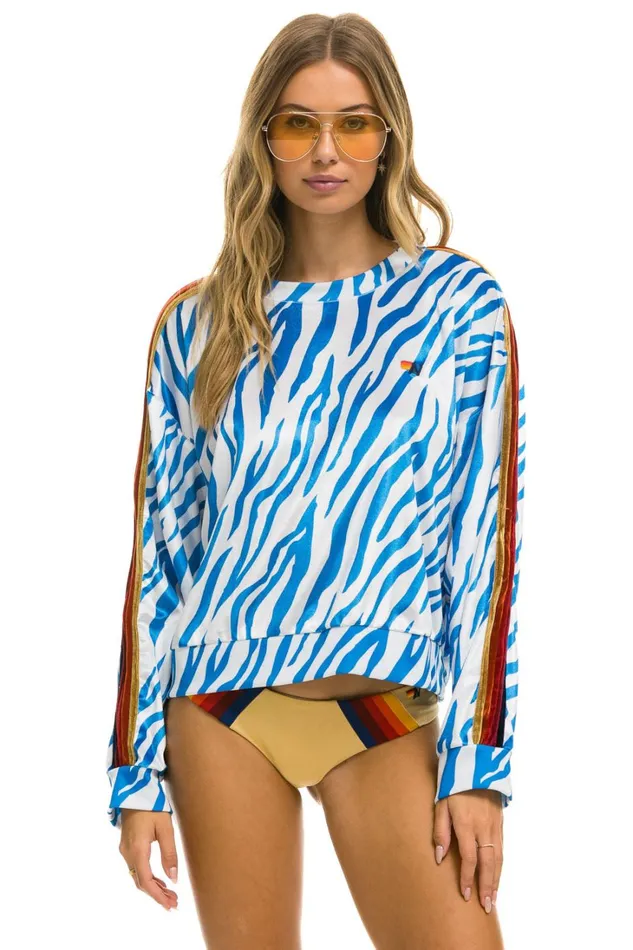 WomenMen Tops Aviator Nation CLASSIC VELVET RELAXED SWEATSHIRT 8211 BLUE TIGER