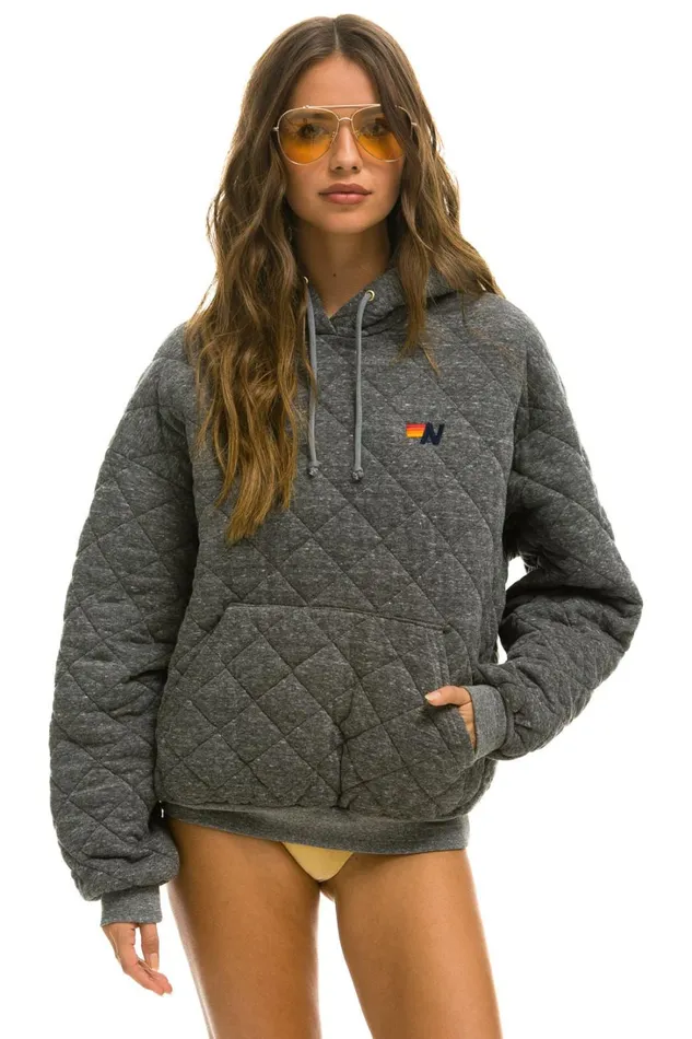 WomenMen Tops Aviator Nation QUILTED RELAXED PULLOVER HOODIE 8211 HEATHER GREY