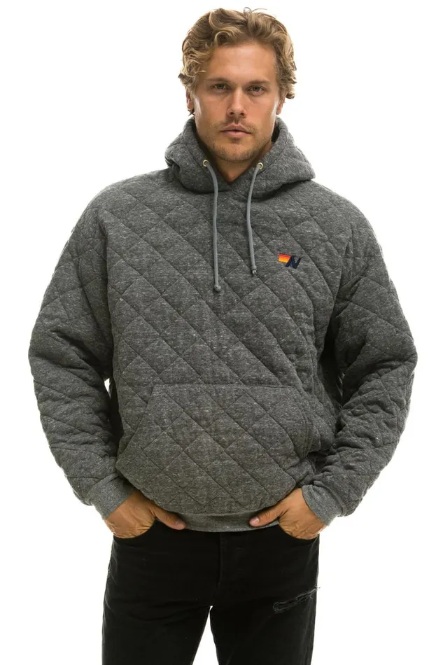 WomenMen Tops Aviator Nation QUILTED RELAXED PULLOVER HOODIE 8211 HEATHER GREY WomenMen Tops Aviator Nation QUILTED RELAXED PULLOVER HOODIE 8211 HEATHER GREY