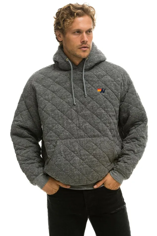 WomenMen Tops Aviator Nation QUILTED RELAXED PULLOVER HOODIE 8211 HEATHER GREY WomenMen Tops Aviator Nation QUILTED RELAXED PULLOVER HOODIE 8211 HEATHER GREY
