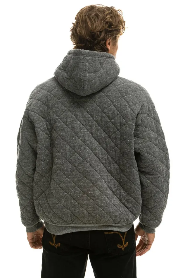 WomenMen Tops Aviator Nation QUILTED RELAXED PULLOVER HOODIE 8211 HEATHER GREY WomenMen Tops Aviator Nation QUILTED RELAXED PULLOVER HOODIE 8211 HEATHER GREY