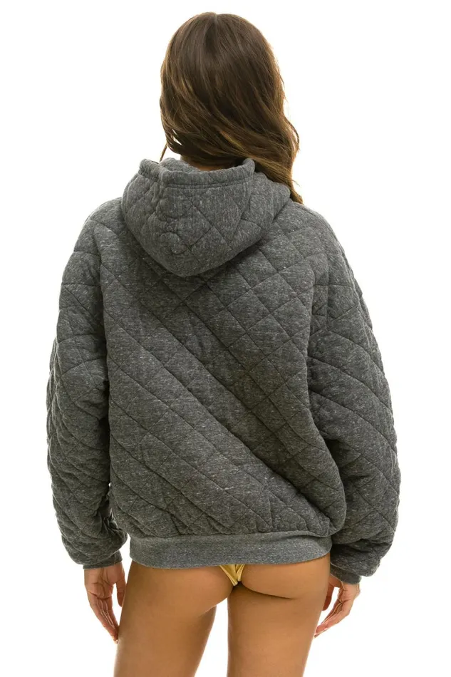 WomenMen Tops Aviator Nation QUILTED RELAXED PULLOVER HOODIE 8211 HEATHER GREY WomenMen Tops Aviator Nation QUILTED RELAXED PULLOVER HOODIE 8211 HEATHER GREY