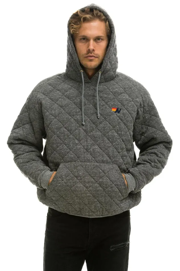 WomenMen Tops Aviator Nation QUILTED RELAXED PULLOVER HOODIE 8211 HEATHER GREY WomenMen Tops Aviator Nation QUILTED RELAXED PULLOVER HOODIE 8211 HEATHER GREY
