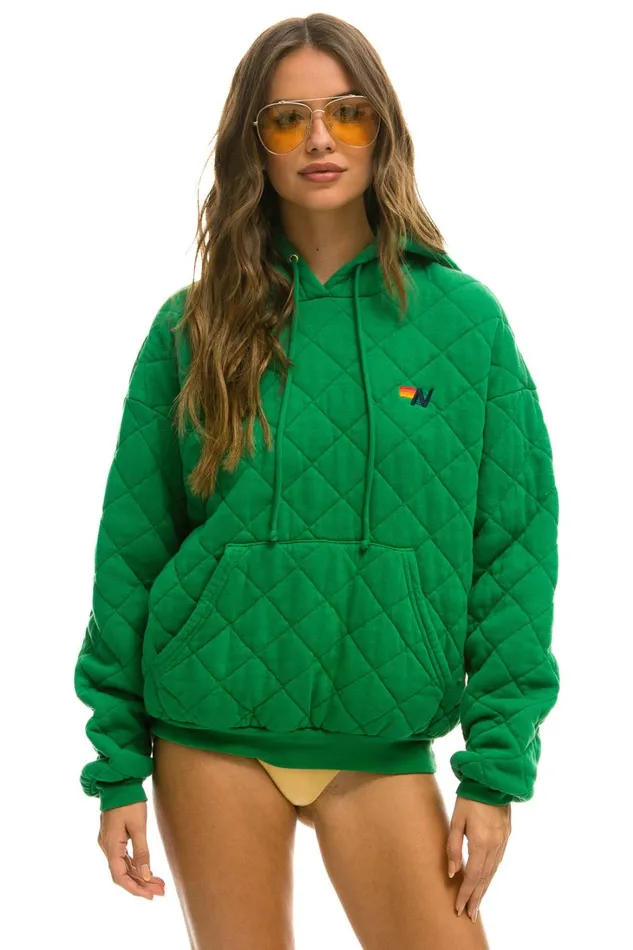 WomenMen Tops Aviator Nation QUILTED RELAXED PULLOVER HOODIE 8211 KELLY GREEN