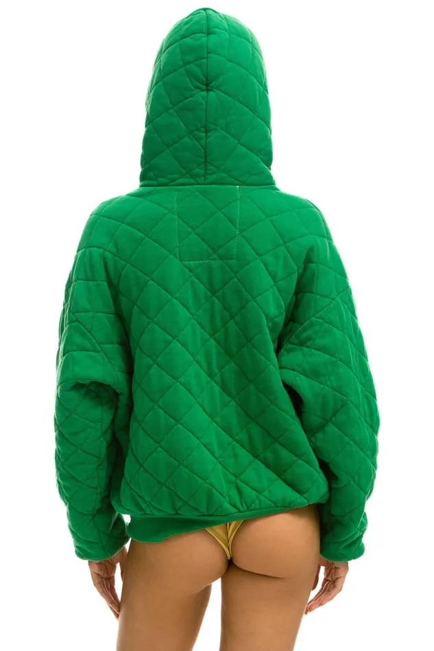 WomenMen Tops Aviator Nation QUILTED RELAXED PULLOVER HOODIE 8211 KELLY GREEN