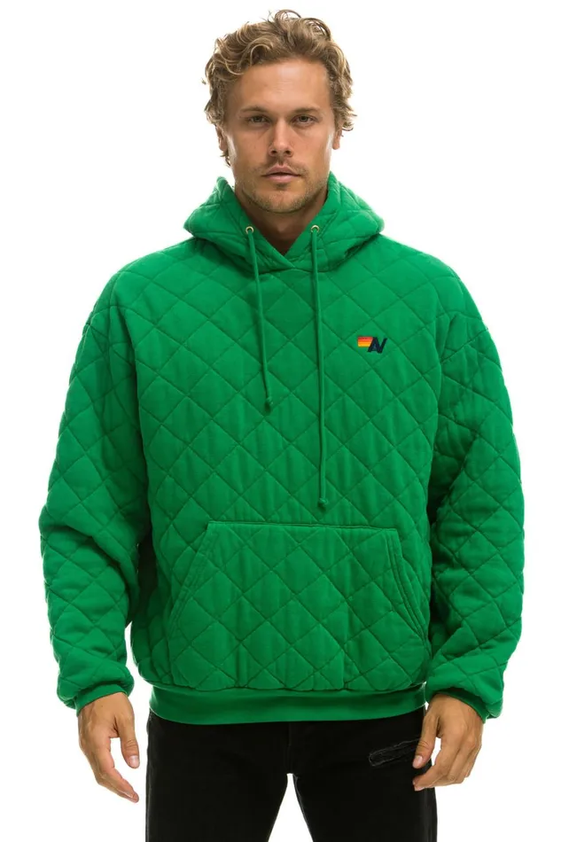 WomenMen Tops Aviator Nation QUILTED RELAXED PULLOVER HOODIE 8211 KELLY GREEN