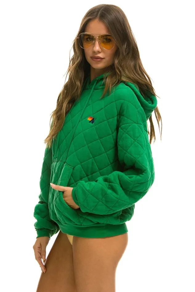 WomenMen Tops Aviator Nation QUILTED RELAXED PULLOVER HOODIE 8211 KELLY GREEN