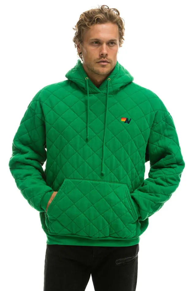 WomenMen Tops Aviator Nation QUILTED RELAXED PULLOVER HOODIE 8211 KELLY GREEN