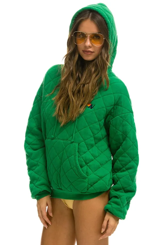 WomenMen Tops Aviator Nation QUILTED RELAXED PULLOVER HOODIE 8211 KELLY GREEN