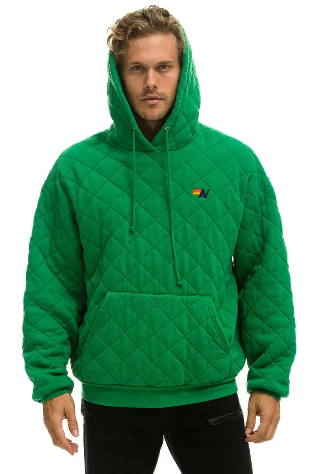 WomenMen Tops Aviator Nation QUILTED RELAXED PULLOVER HOODIE 8211 KELLY GREEN