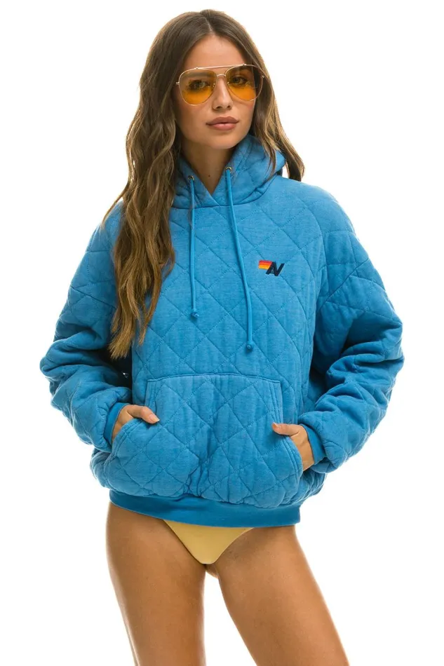 WomenMen Tops Aviator Nation QUILTED RELAXED PULLOVER HOODIE 8211 OCEAN