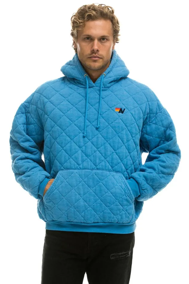 WomenMen Tops Aviator Nation QUILTED RELAXED PULLOVER HOODIE 8211 OCEAN WomenMen Tops Aviator Nation QUILTED RELAXED PULLOVER HOODIE 8211 OCEAN