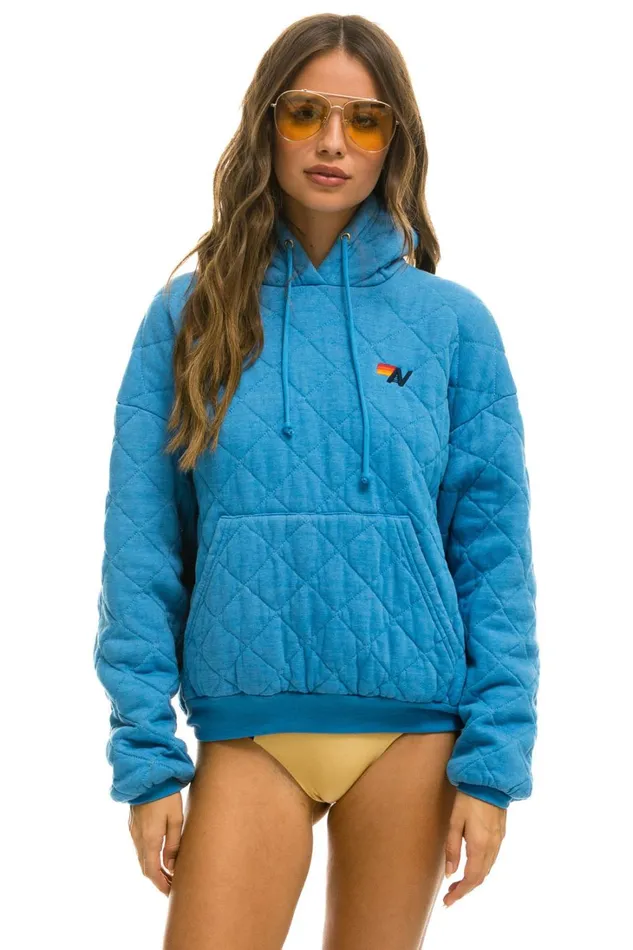 WomenMen Tops Aviator Nation QUILTED RELAXED PULLOVER HOODIE 8211 OCEAN WomenMen Tops Aviator Nation QUILTED RELAXED PULLOVER HOODIE 8211 OCEAN