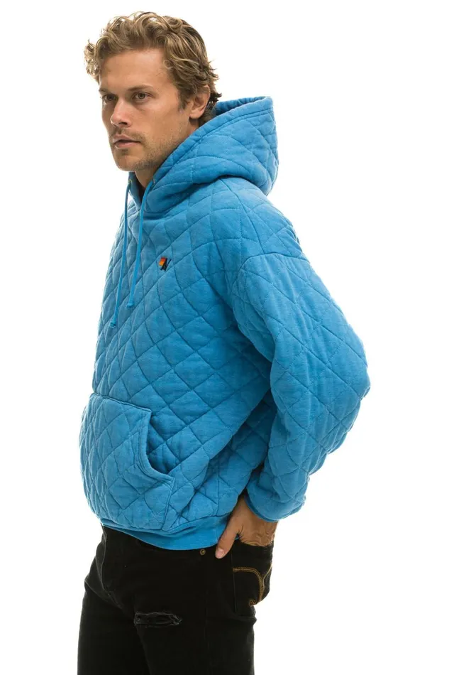 WomenMen Tops Aviator Nation QUILTED RELAXED PULLOVER HOODIE 8211 OCEAN WomenMen Tops Aviator Nation QUILTED RELAXED PULLOVER HOODIE 8211 OCEAN