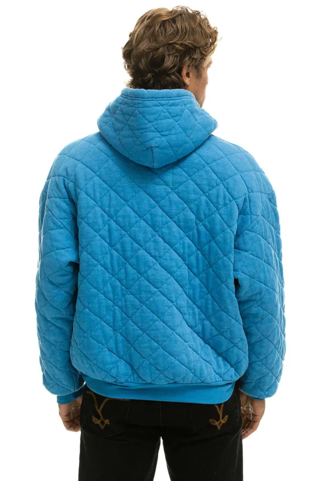 WomenMen Tops Aviator Nation QUILTED RELAXED PULLOVER HOODIE 8211 OCEAN WomenMen Tops Aviator Nation QUILTED RELAXED PULLOVER HOODIE 8211 OCEAN