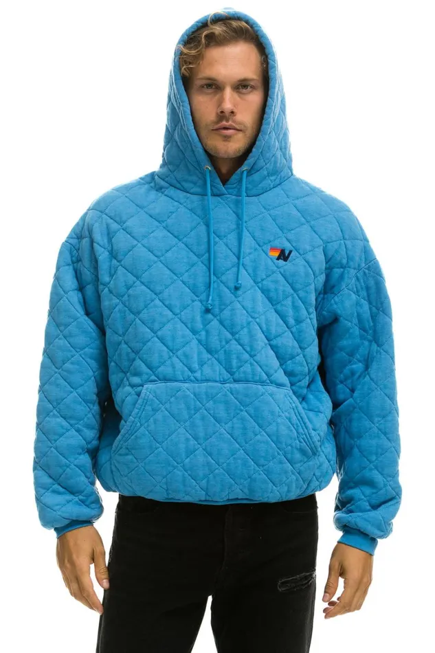 WomenMen Tops Aviator Nation QUILTED RELAXED PULLOVER HOODIE 8211 OCEAN WomenMen Tops Aviator Nation QUILTED RELAXED PULLOVER HOODIE 8211 OCEAN