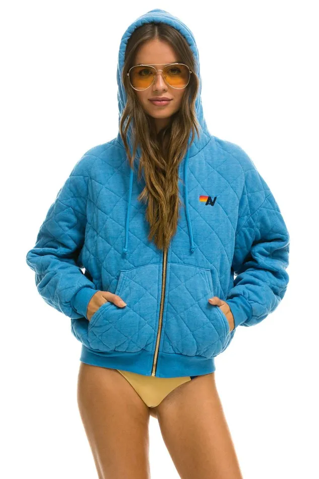 WomenMen Tops Aviator Nation QUILTED ZIP HOODIE RELAXED 8211 OCEAN