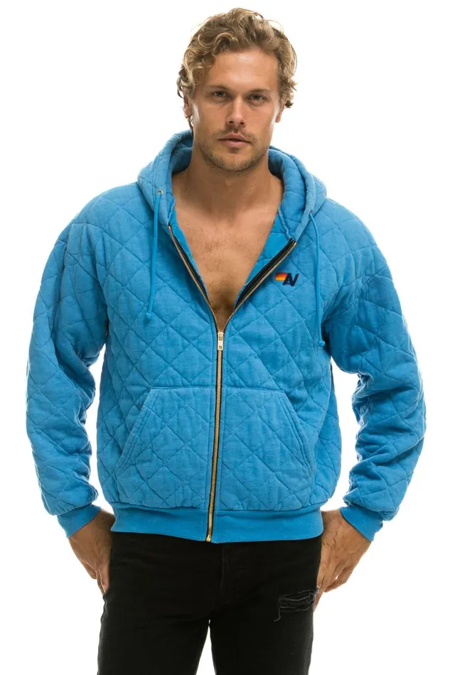 WomenMen Tops Aviator Nation QUILTED ZIP HOODIE RELAXED 8211 OCEAN WomenMen Tops Aviator Nation QUILTED ZIP HOODIE RELAXED 8211 OCEAN
