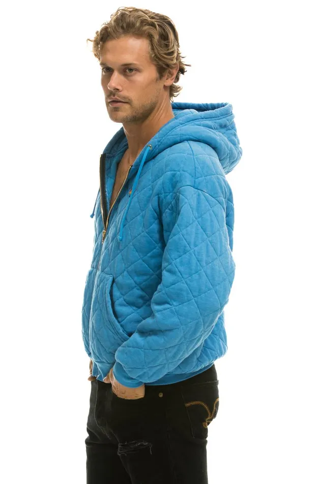 WomenMen Tops Aviator Nation QUILTED ZIP HOODIE RELAXED 8211 OCEAN WomenMen Tops Aviator Nation QUILTED ZIP HOODIE RELAXED 8211 OCEAN
