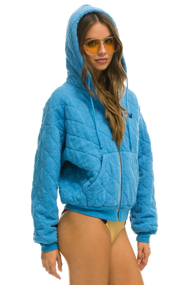 WomenMen Tops Aviator Nation QUILTED ZIP HOODIE RELAXED 8211 OCEAN WomenMen Tops Aviator Nation QUILTED ZIP HOODIE RELAXED 8211 OCEAN