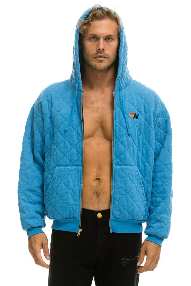 WomenMen Tops Aviator Nation QUILTED ZIP HOODIE RELAXED 8211 OCEAN WomenMen Tops Aviator Nation QUILTED ZIP HOODIE RELAXED 8211 OCEAN
