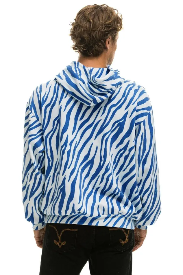 WomenMen Tops Aviator Nation TIGER RELAXED PULLOVER HOODIE WITH ZIPPER POCKETS 8211 BLUE TIGER WomenMen Tops Aviator Nation TIGER RELAXED PULLOVER HOODIE WITH ZIPPER POCKETS 8211 BLUE TIGER