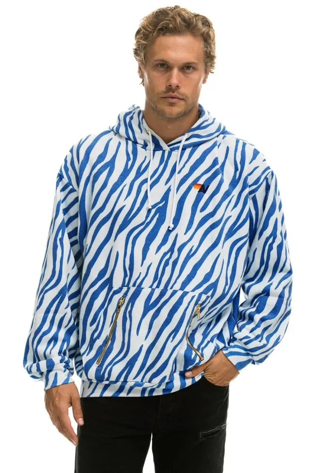 WomenMen Tops Aviator Nation TIGER RELAXED PULLOVER HOODIE WITH ZIPPER POCKETS 8211 BLUE TIGER WomenMen Tops Aviator Nation TIGER RELAXED PULLOVER HOODIE WITH ZIPPER POCKETS 8211 BLUE TIGER