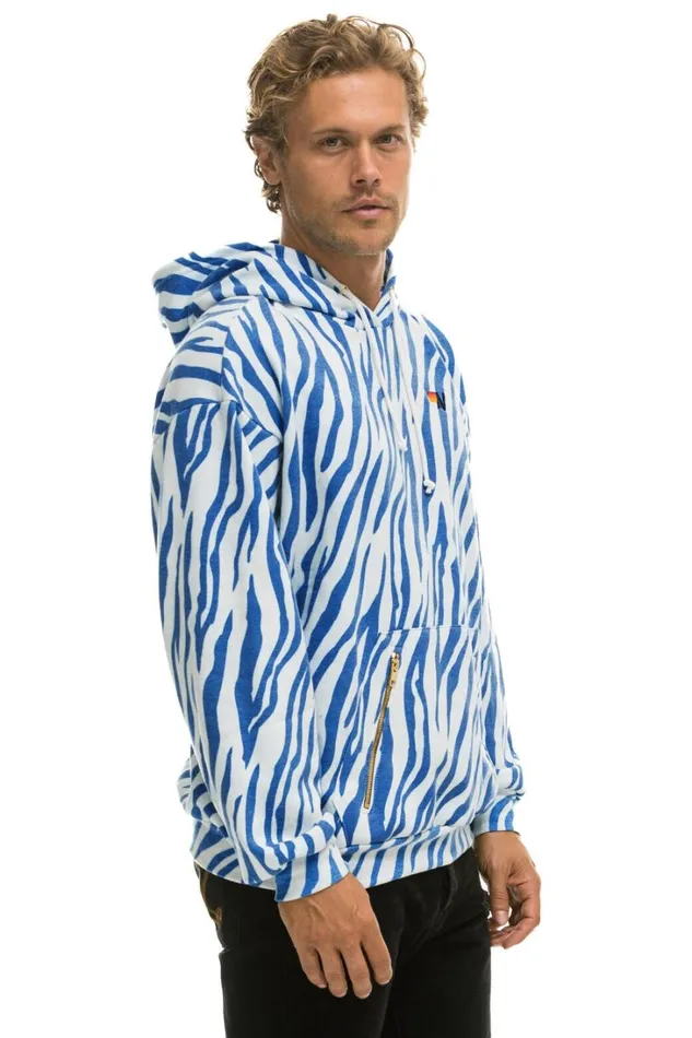 WomenMen Tops Aviator Nation TIGER RELAXED PULLOVER HOODIE WITH ZIPPER POCKETS 8211 BLUE TIGER WomenMen Tops Aviator Nation TIGER RELAXED PULLOVER HOODIE WITH ZIPPER POCKETS 8211 BLUE TIGER