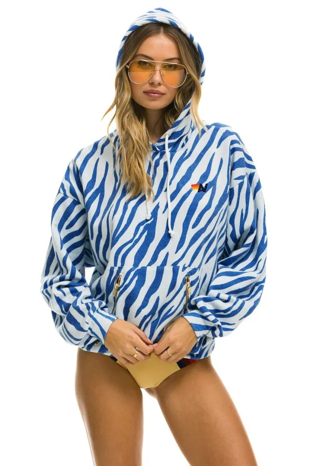 WomenMen Tops Aviator Nation TIGER RELAXED PULLOVER HOODIE WITH ZIPPER POCKETS 8211 BLUE TIGER WomenMen Tops Aviator Nation TIGER RELAXED PULLOVER HOODIE WITH ZIPPER POCKETS 8211 BLUE TIGER