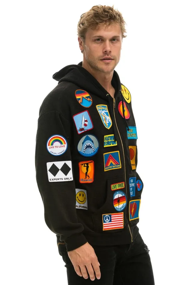 WomenMen Tops Aviator Nation VINTAGE PATCH ZIP HOODIE RELAXED 8211 BLACK WomenMen Tops Aviator Nation VINTAGE PATCH ZIP HOODIE RELAXED 8211 BLACK