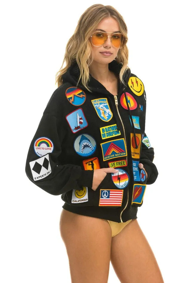 WomenMen Tops Aviator Nation VINTAGE PATCH ZIP HOODIE RELAXED 8211 BLACK WomenMen Tops Aviator Nation VINTAGE PATCH ZIP HOODIE RELAXED 8211 BLACK