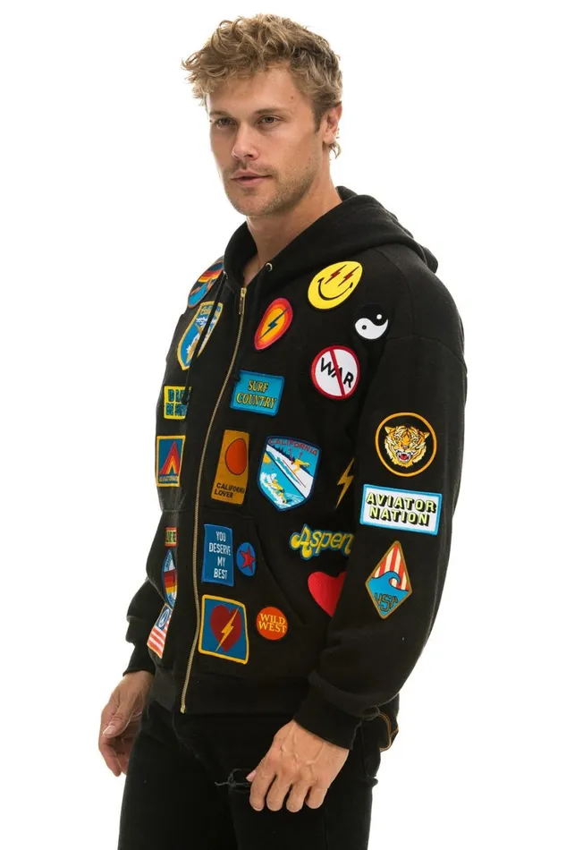 WomenMen Tops Aviator Nation VINTAGE PATCH ZIP HOODIE RELAXED 8211 BLACK WomenMen Tops Aviator Nation VINTAGE PATCH ZIP HOODIE RELAXED 8211 BLACK