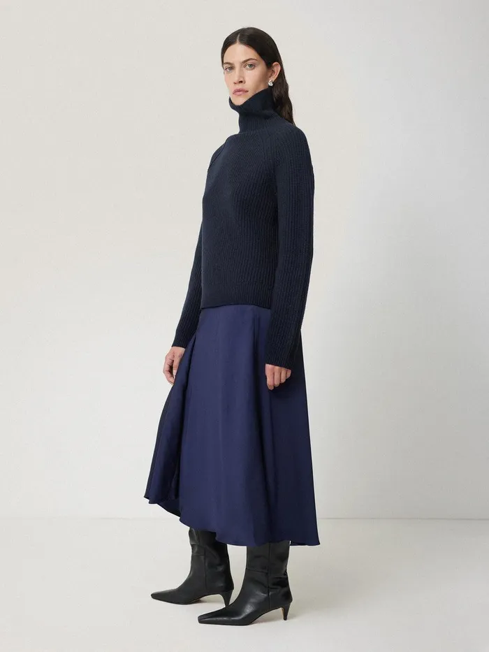 Women Merino Fishermans Rib Jumper Navy Jigsaw Knitwear and Cashmere