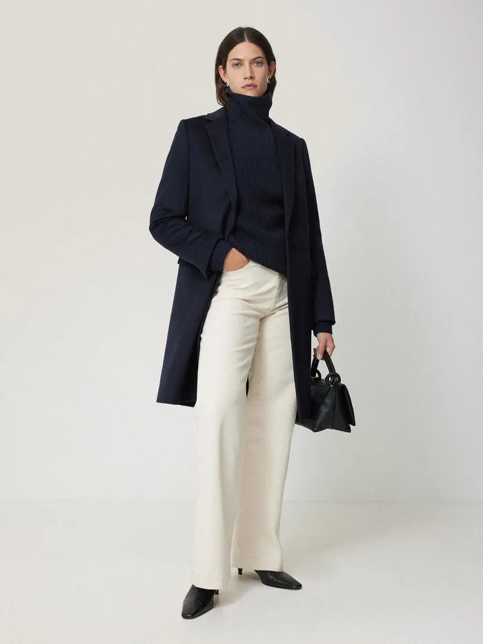Women Merino Fishermans Rib Jumper Navy Jigsaw Knitwear and Cashmere