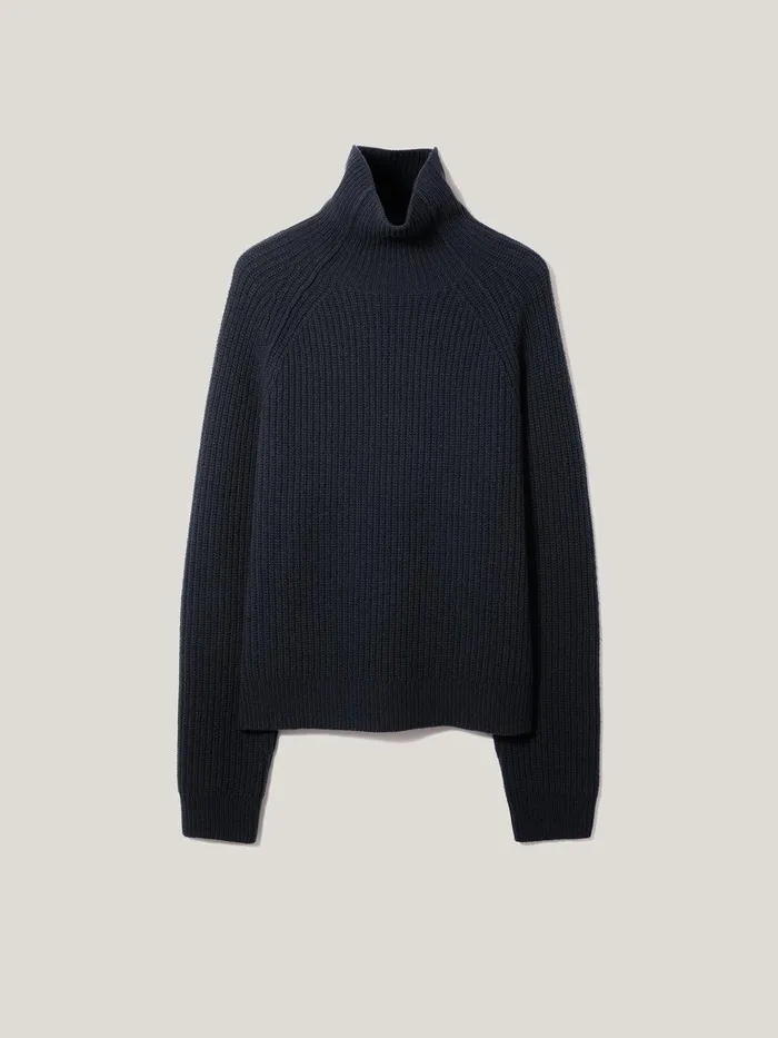 Women Merino Fishermans Rib Jumper Navy Jigsaw Knitwear and Cashmere