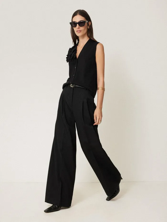 Women Merino Ruffle Waistcoat Black Jigsaw Knitwear and Cashmere